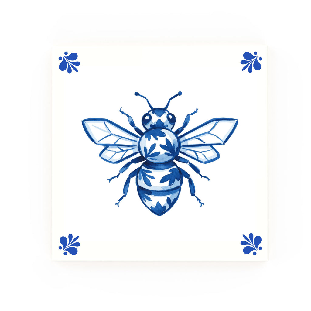 Worker Bee Delft blue decorative ceramic tile – Modern corner style