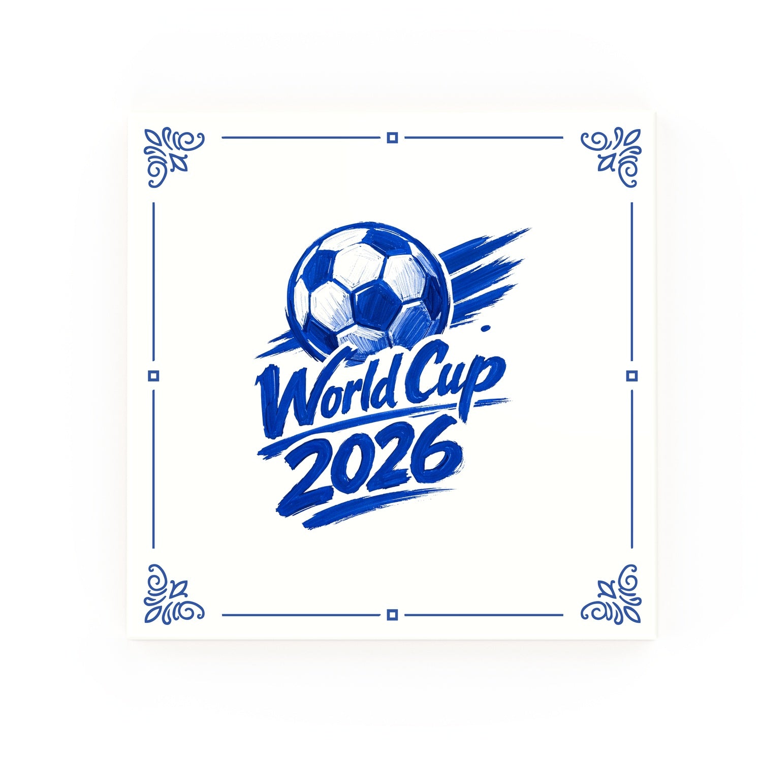 World Cup 2026 Delft blue decorative ceramic tile – Classic corner style