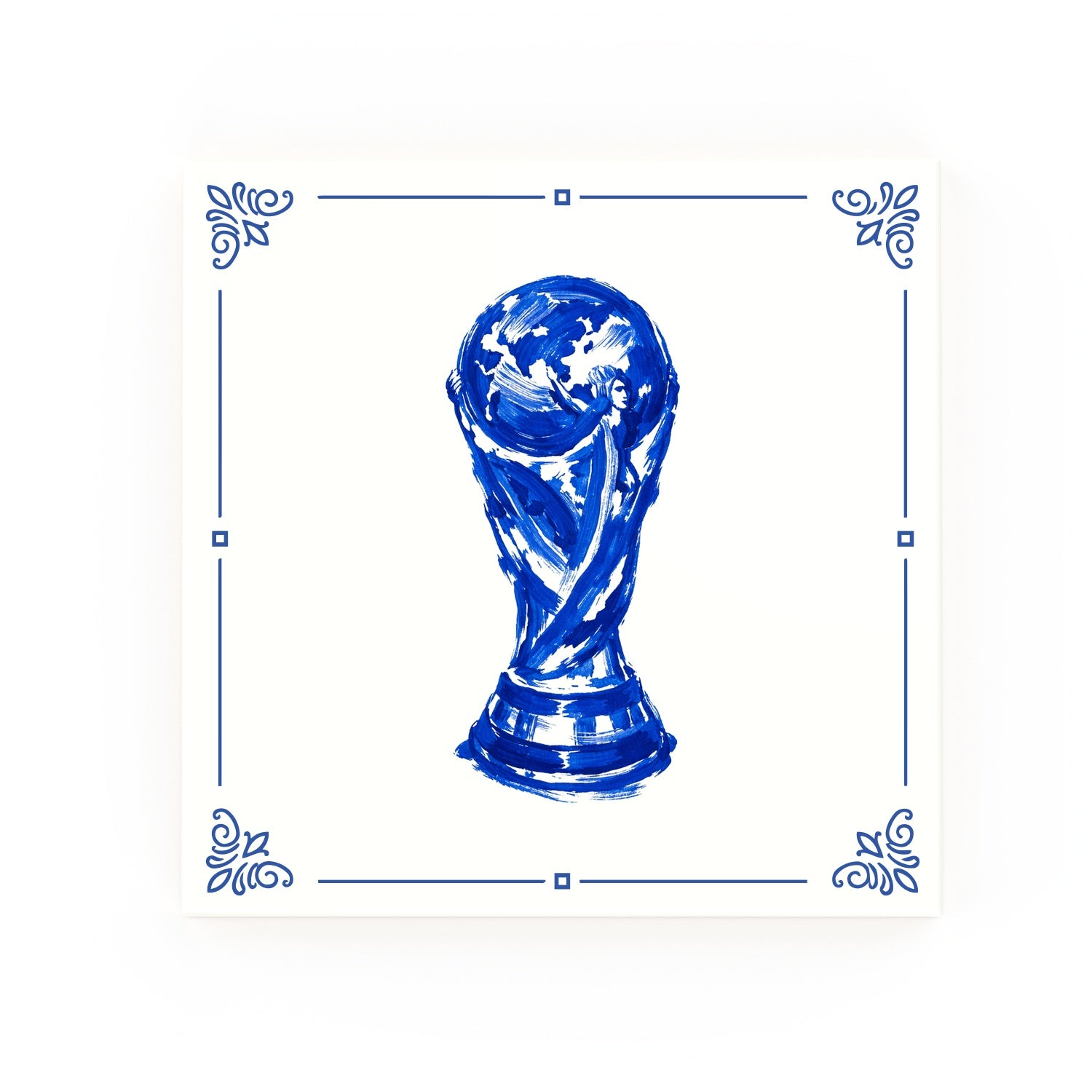 World Cup Trophy Delft blue decorative ceramic tile – Classic corner style