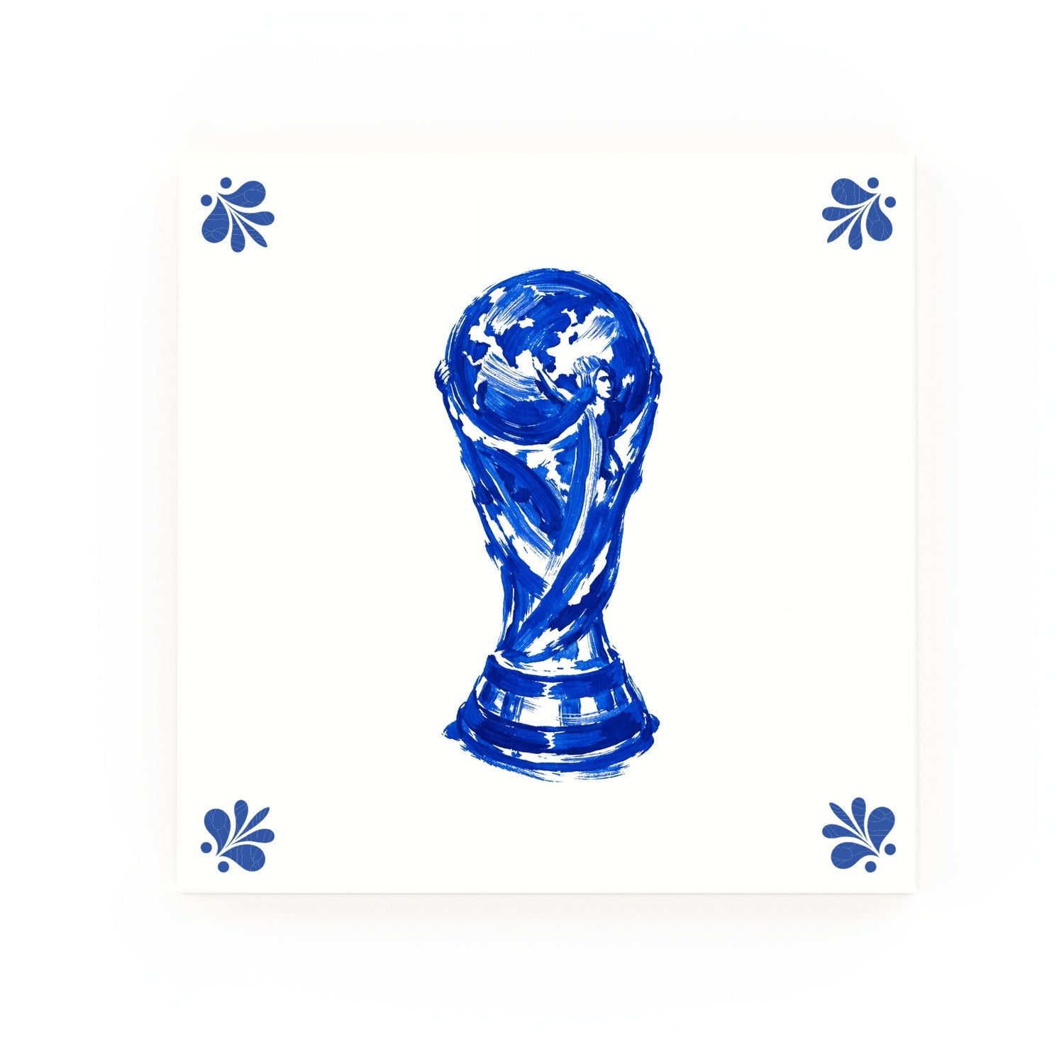 World Cup Trophy Delft blue decorative ceramic tile – Modern corner style