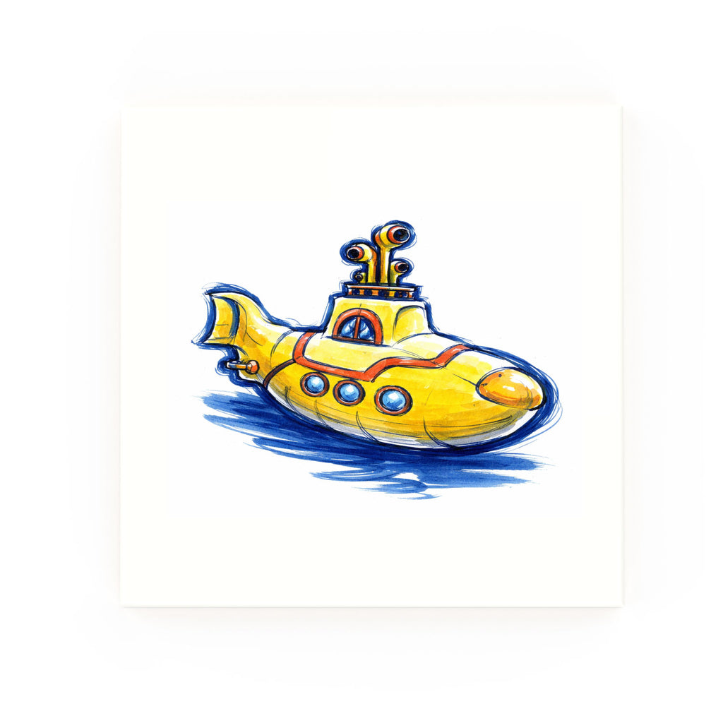Yellow Submarine decorative Delft blue ceramic tile – No corners