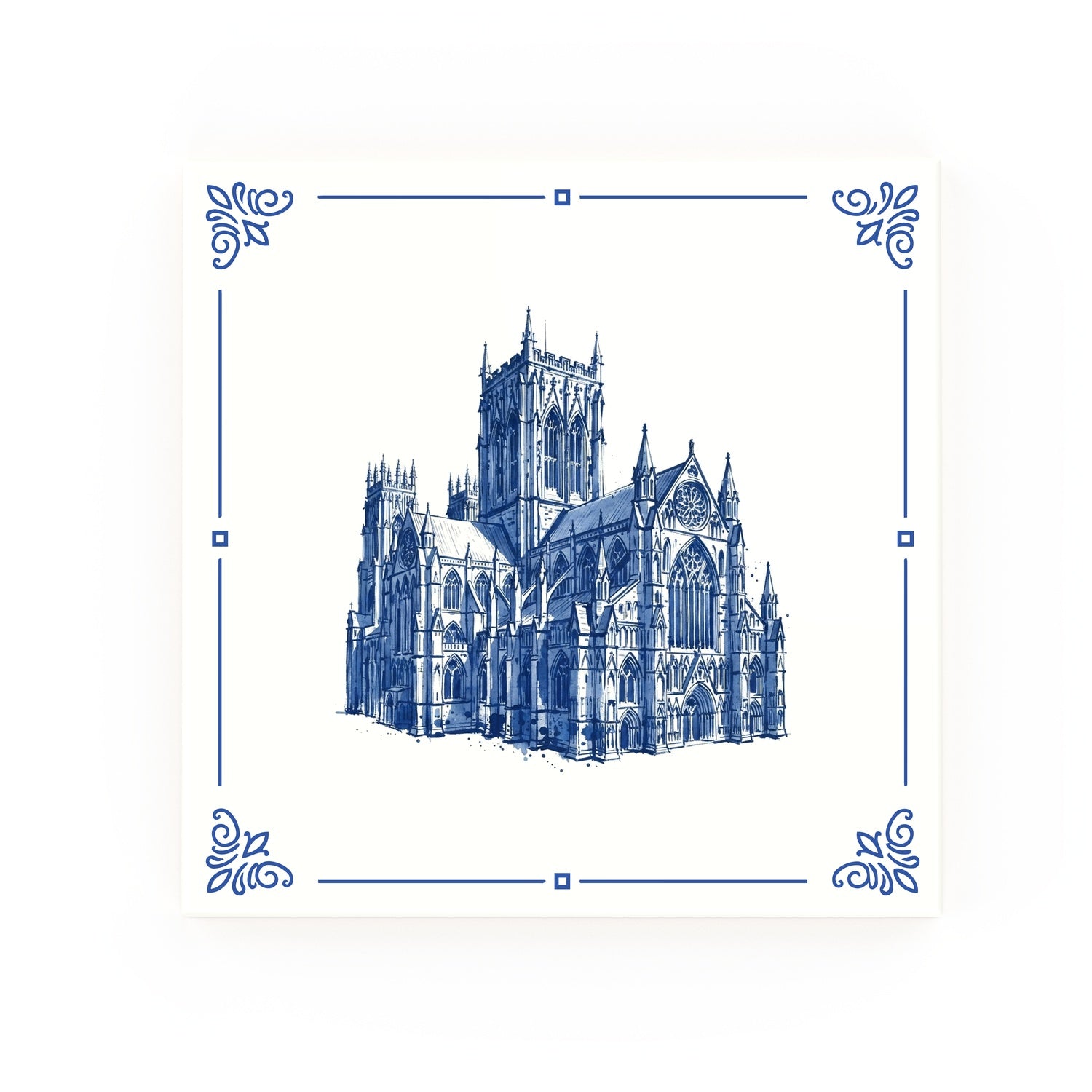 York Minster Delft blue decorative ceramic tile – Classic corner style