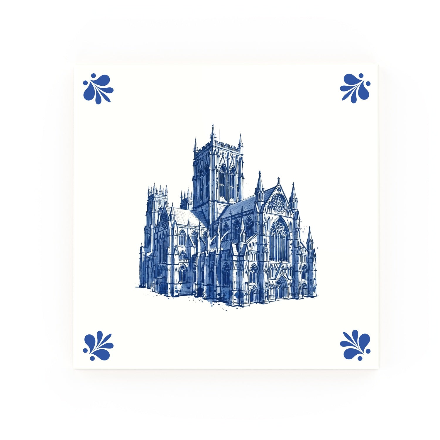 York Minster Delft blue decorative ceramic tile – Modern corner style
