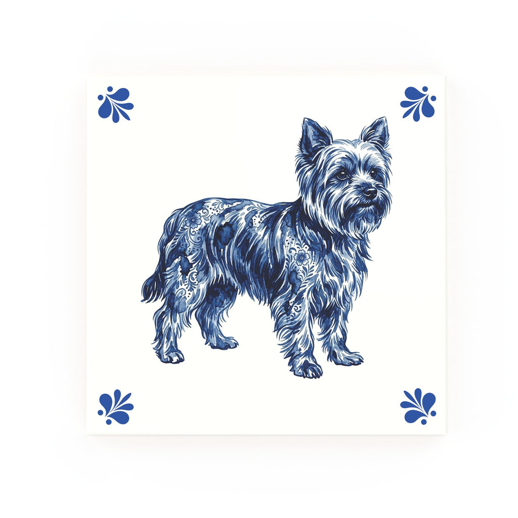 Yorkshire Terrier Delft blue decorative ceramic tile – Modern corner style