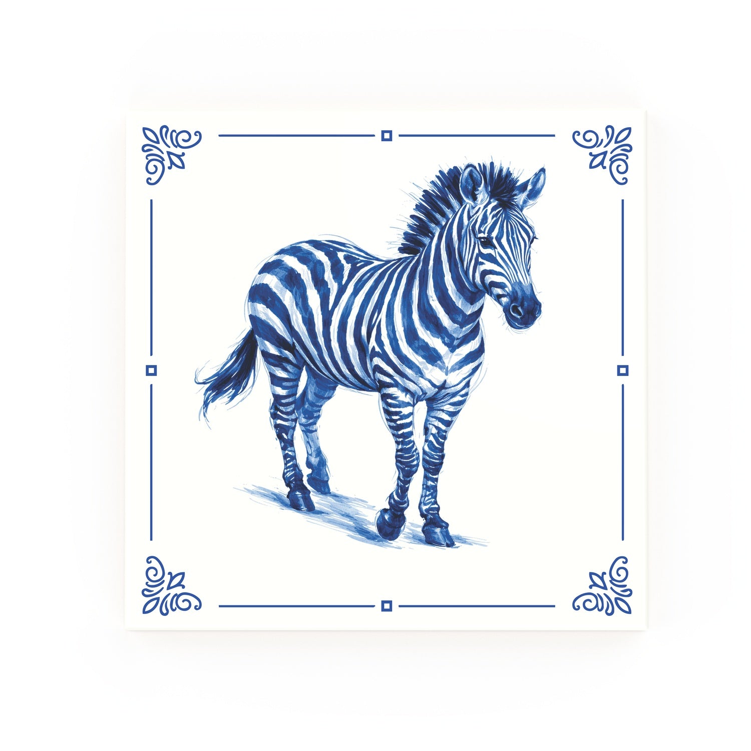 Zebra Delft blue decorative ceramic tile – classic corners