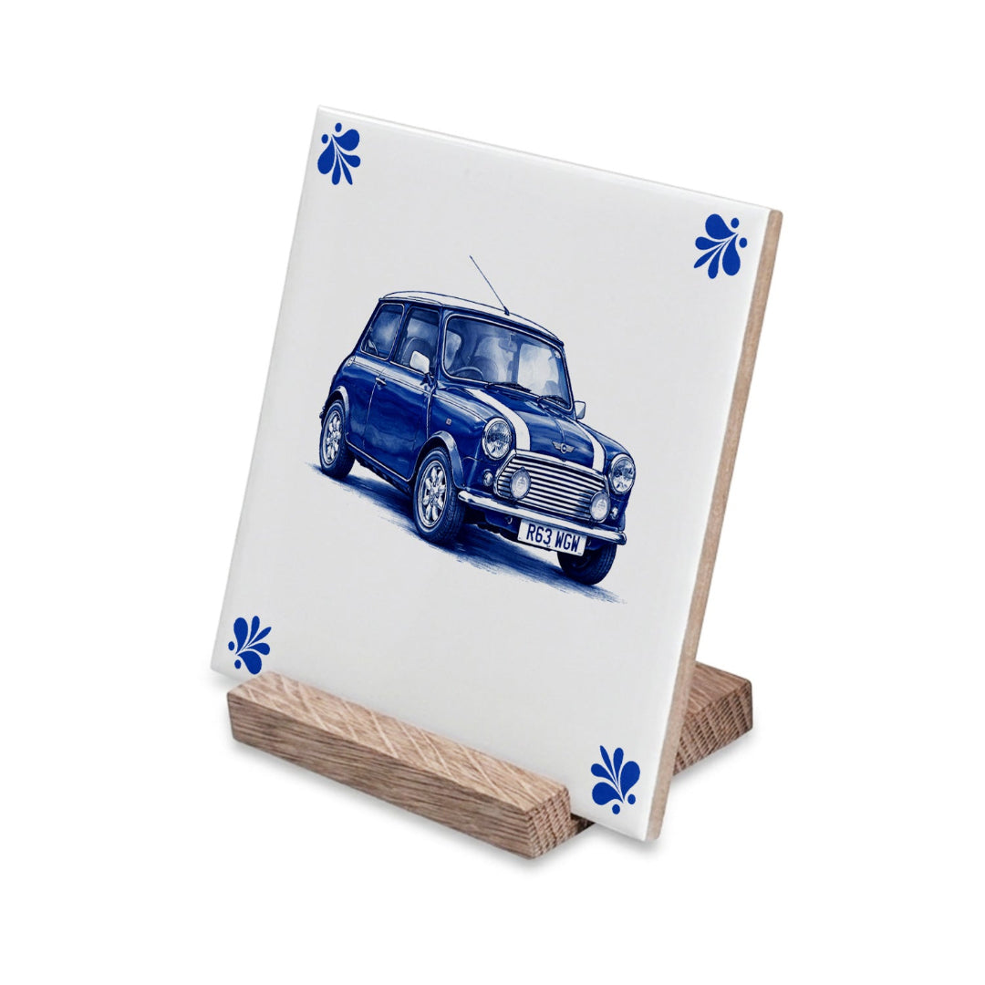 Custom car or bike ceramic tile in Delft style made from a personalised photo Main image