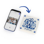 Close-up of personalised family portrait ceramic tile with glossy finish