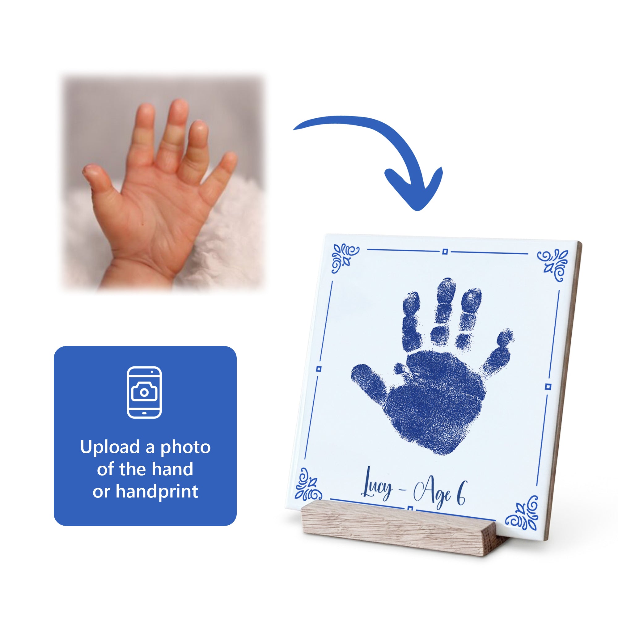 Handprint | Delft Blue Ceramic Tile
