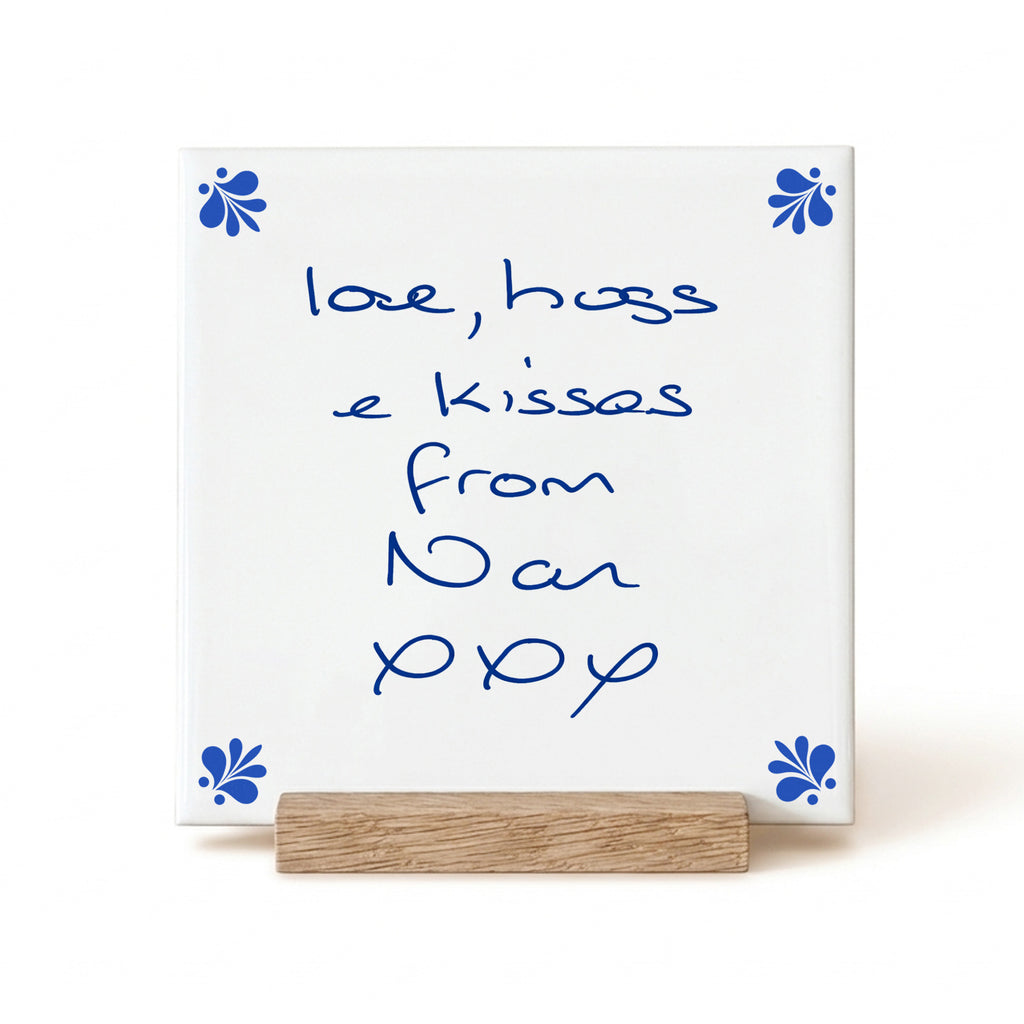 Actual Handwriting | Delft Blue Ceramic Tile