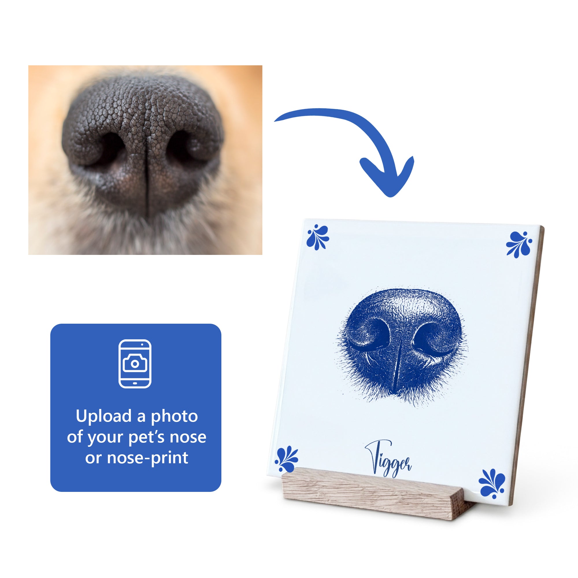 Pet Nose Print | Delft Blue Ceramic Tile