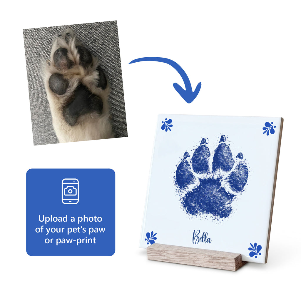 Pet Paw Print | Delft Blue Ceramic Tile