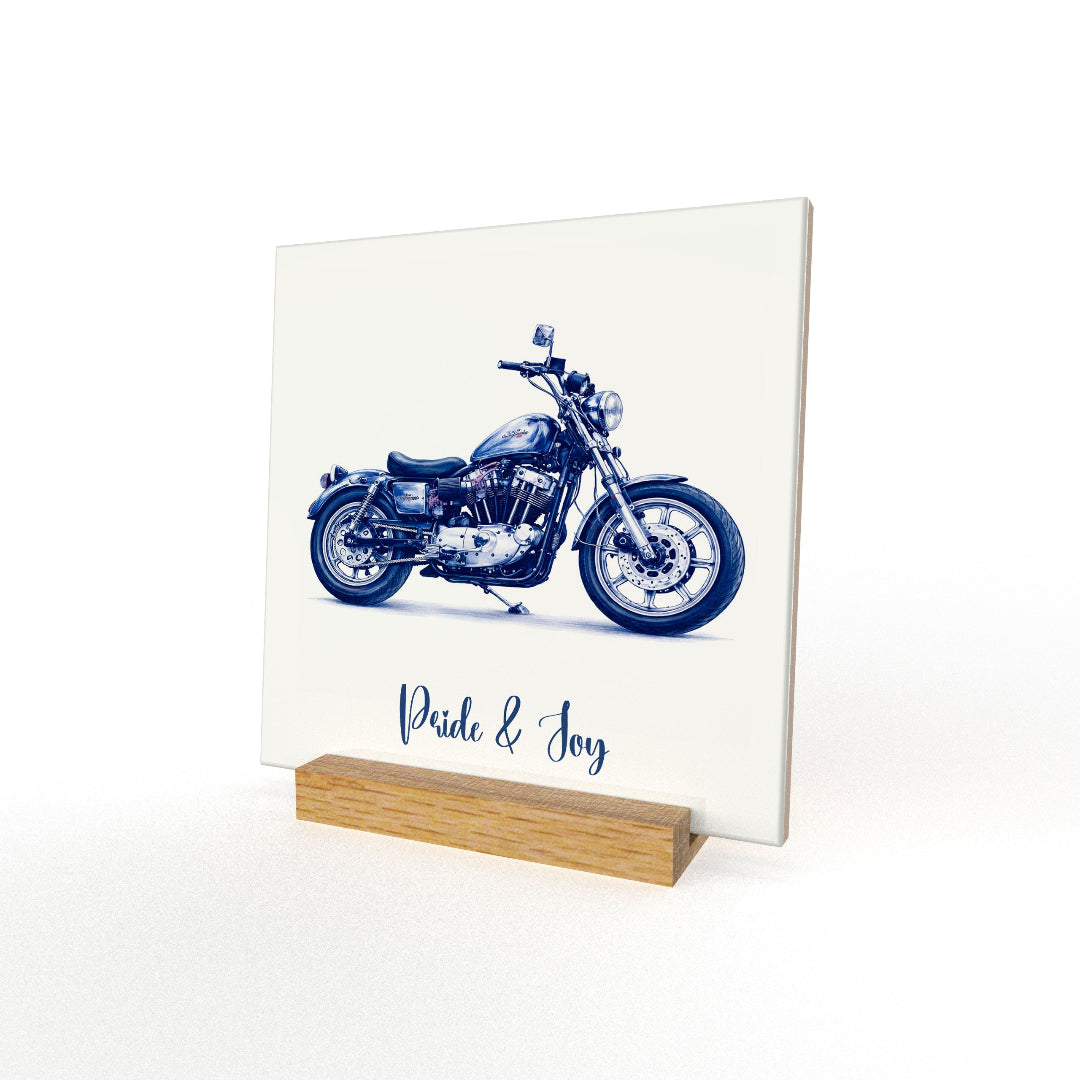 Close-up of custom vehicle ceramic tile with glossy finish