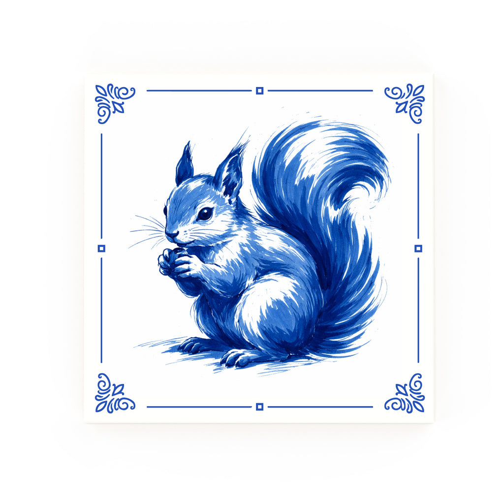 Squirrel Delft blue decorative ceramic tile – Classic corner style