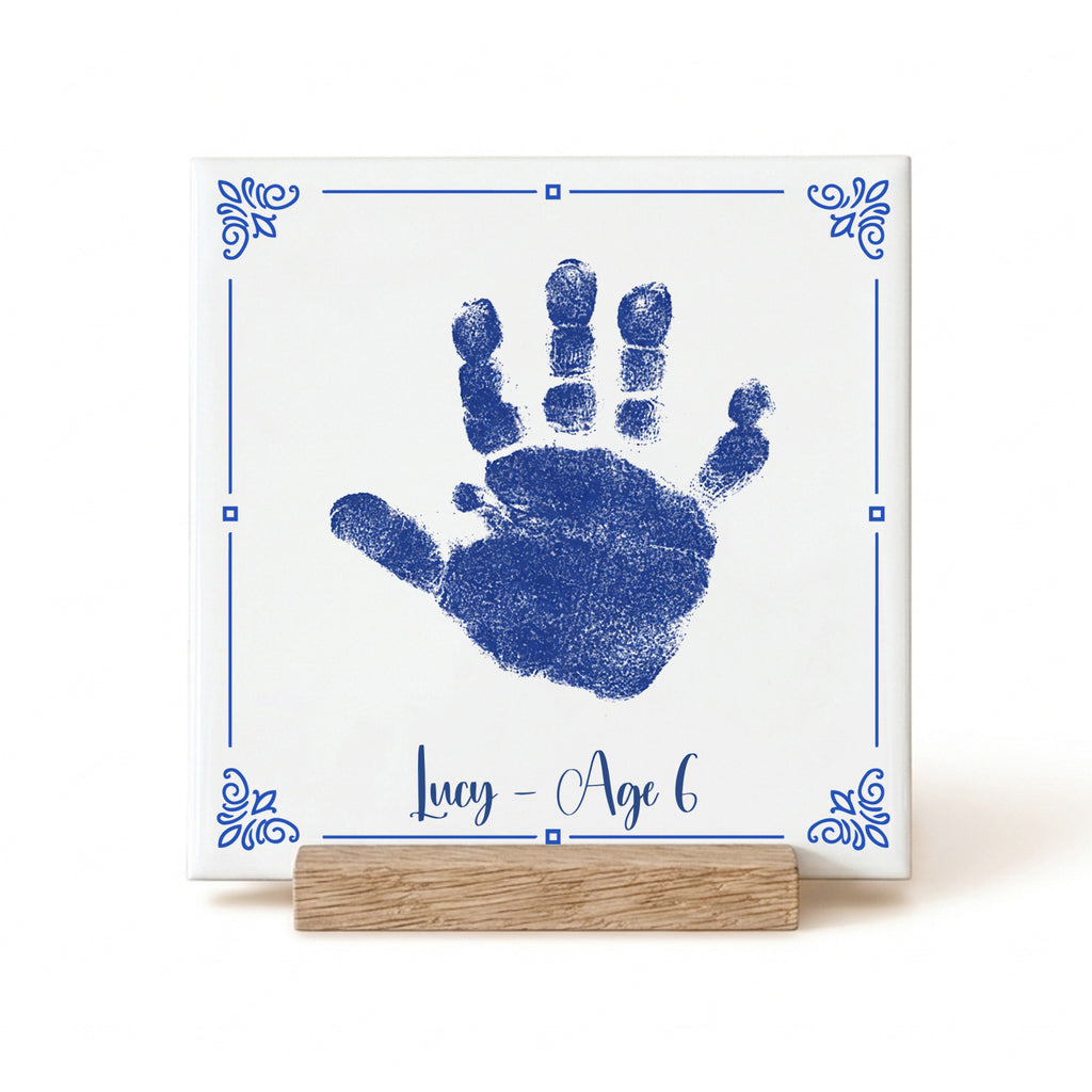 Handprint | Delft Blue Ceramic Tile